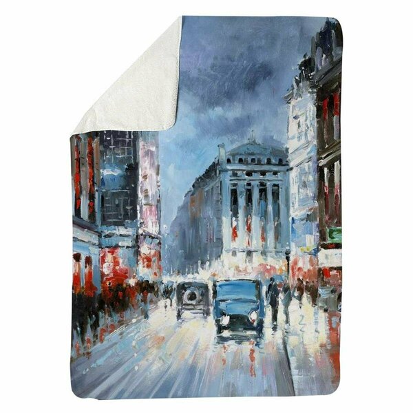 Begin Home Decor 60 x 80 in. Abstract Red & Blue City-Sherpa Fleece Blanket 5545-6080-CI169